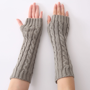 Gants en tricot pour femmes, chauffe-bras câble, tricoté, sans doigts, pour trous de pouce, au Crochet, - Product Image 1