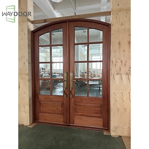 Puerta Doble Exterior Arqueada de Madera Moderna Más Vendida con Vidrio Templado, Diseño Contemporáneo para Entrada - Product Image 5