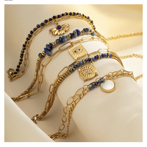 Gelang Mata Iblis Rantai Manik-Manik Batu Lapis Emas Stainless Steel Terbaru <span class=keywords><strong>2026</strong></span> untuk Wanita - Product Image 2