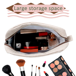 Bolsas de Cosméticos de Seersucker para Mujer, Organizador de Maquillaje de Viaje, Bolsa de Almacenamiento con Cierre de Cremallera, Bolsa de Maquillaje a Rayas para Viaje - Product Image 2