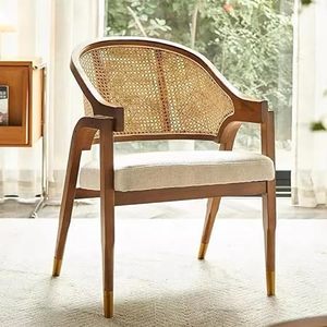 Fauteuil en rotin et bois massif pour salon, chambre, salle à manger, mobilier de maison, finition marron, siège d'appoint confortable - Product Image 1