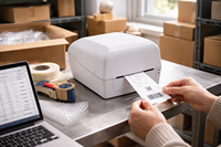 Imprimante d'étiquettes industrielle automatique à transfert thermique 203/300 DPI 108 mm pour codes-barres et codes QR, idéale pour les étiquettes de vêtements, de lavage et de bijoux