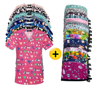 Nouveau Style à manches courtes col en v haut de gommage femmes imprimé fleuri vêtements médicaux haut noël gommage travail tissu uniforme infirmière gommage - Product Image 3