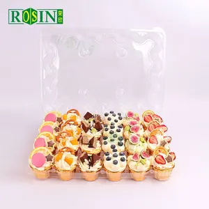 Clamshell 24 pièces en plastique Dessert pâtisserie Muffin Cupcake boîtes à Cupcake transparentes en plastique avec dôme Mini compartiment à Cupcake