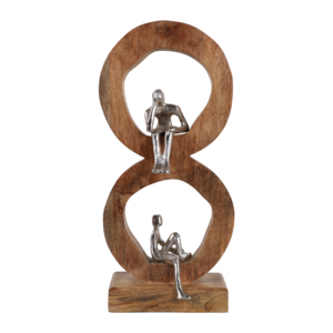 Scultura con due cerchi di legno e figure in metallo per decorazione d'interni - Product Image 1