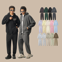 Ensemble de survêtements surdimensionnés personnalisés avec logo, sweat à capuche zippé et pantalon de survêtement en molleton épais OEM pour homme, deux pièces