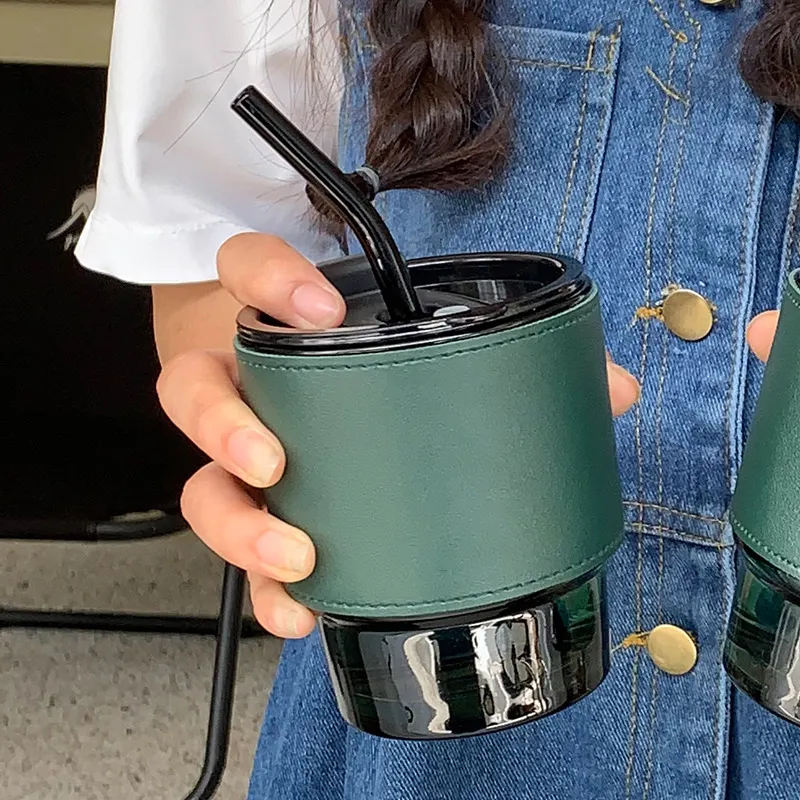 2023 Elegant coffee mug with silicone sleeves with lids glass coffee mug glass cup