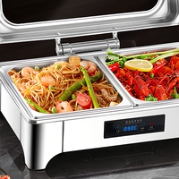 Réchaud de buffet rectangulaire en acier inoxydable, chauffe-plat électrique avec fenêtre de visualisation en verre pour hôtel et restaurant
