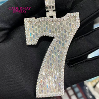 Hiphop Iced Out VVS Baguette Moissanite Pendentif Collier 2.5in Numéro 7 Pendentif Bling Rappeur Moissanite Numéro Initial Pendentif