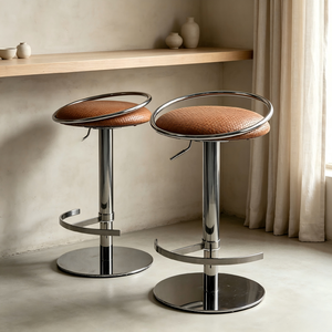 Tabourets <span class=keywords><strong>de</strong></span> <span class=keywords><strong>bar</strong></span> pivotants en PU tressé avec dossier circulaire réglable, base chromée et repose-pieds pour cuisine, pub, salon, mobilier <span class=keywords><strong>de</strong></span> maison - Product Image 5