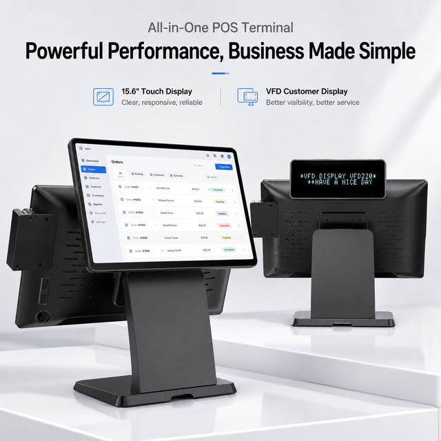15.6 Inch Restaurant Pos Terminal windows All in One POS Dual Screen Point of Sale System Cash Register for Business