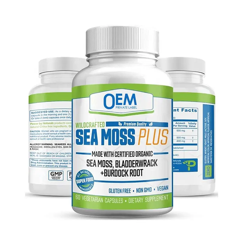 Private Label Sea Moss Capsules Bladderwrack Mixed Irish Seamoss Immune System & Digestive Health with irish sea moss powder