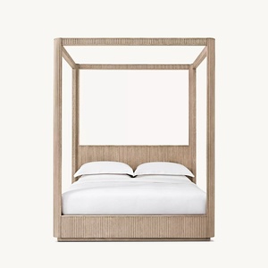 Luxury Solid Oak Wood Modern Four-Poster <strong>King</strong> High <strong>Bed</strong> <strong>Frame</strong> Hand Carved Villa Bedroom Set Furniture - Product Image 2