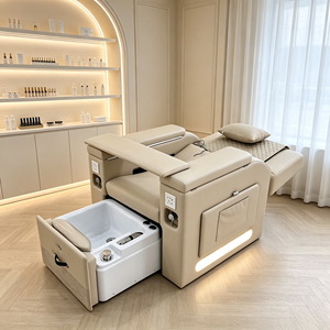 Beige <b>Pull</b>‑Out Foot Basin Pedicure Spa Chair With Rolling Massage Electric Recliner LED <b>Light</b> Manicure Table Nail Salon Beauty - Product Image 4