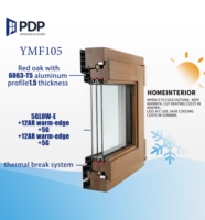 Ventanas de Madera de Alta Calidad PDP de 105 mm con Marco Estrecho, Ahorro de Energía, con Malla, Vidrio Templado y Diseño de Persiana para Entrada de Villa