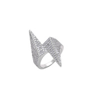 Bague en laiton plaqué or, style hip-hop, avec zircon incrusté, motif éclair, pour unisexe