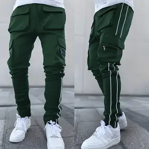 Streetwear Leisure Wholesale Reflective Stripe 6 Multi Pocket Stacked Cargo Track Pants Men