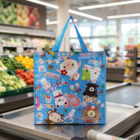 Grand sac isotherme isolé en bleu à imprimé dessin animé mignon personnalisé sac à provisions tissé PP réutilisable pour le stockage des aliments
