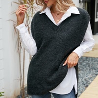 Gilet pull en tricot pour femme, style simple et polyvalent, idéal pour le quotidien, haut sans manches tendance pour femme, fabriqué en Chine