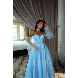 Vestido de Gala Azul con Detalles de Tul, Flores Bordadas, Escote Corazón, Cintura Baja y Tirantes, Tallas XS-XL, Ideal para Bodas de Invierno - Product Image 4