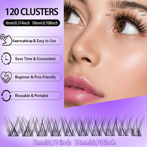 Faux cils naturels longs segmentés, 120 pièces, 12 rangées, courbure naturelle, cils effet <span class=keywords><strong>manga</strong></span> queue de poisson - Product Image 4