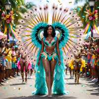 Nouveauté 2027 : Monokini et Coiffe à Plumes Personnalisées Rouge, Bleu, Vert pour le Lundi du Carnaval Jouvert, Accessoires de Costume de Carnaval Mas Band