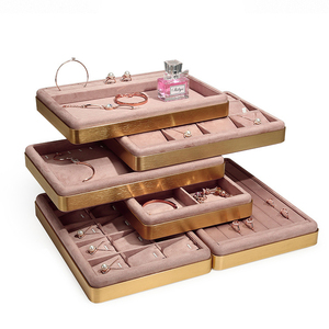 Custom Pink Stackable Velvet Jewelry Trays Organizer Set Jewelry Storage Display Trays