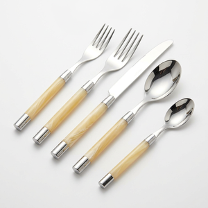 Mother Of Pearl <b>Handles</b> Metal Cutlery Set 5 Pcs Food Grade Easy Grip Tableware Use European Style <b>Mop</b> Flatware Sets For Parties - Product Image 1