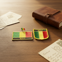 Écussons brodés drapeau national du Mali, badges en forme de bouclier et de carré, un ensemble pour la décoration de brassards et sacs à dos