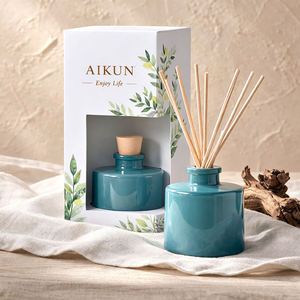 Aikun Small MOQ 150ml Teal Round Ceramic Bottle Water Transfer Logo Long Lasting Custom Scent Aromatherapy Gift Window Box Set - Product Image 1
