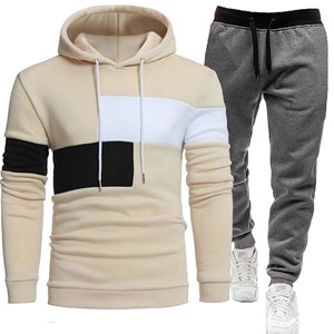 <span class=keywords><strong>Felpa</strong></span> imbottita con cappuccio con Splicing tripla Splicing <span class=keywords><strong>felpa</strong></span> sportiva Casual 2 pezzi da uomo alla moda - Product Image 4