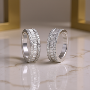 E3554 White Gold <b>Hoop</b> <b>Earrings</b> With Baguette Cut Diamond Channel Setting Women's Luxury <b>Fine</b> Jewelry - Product Image 2