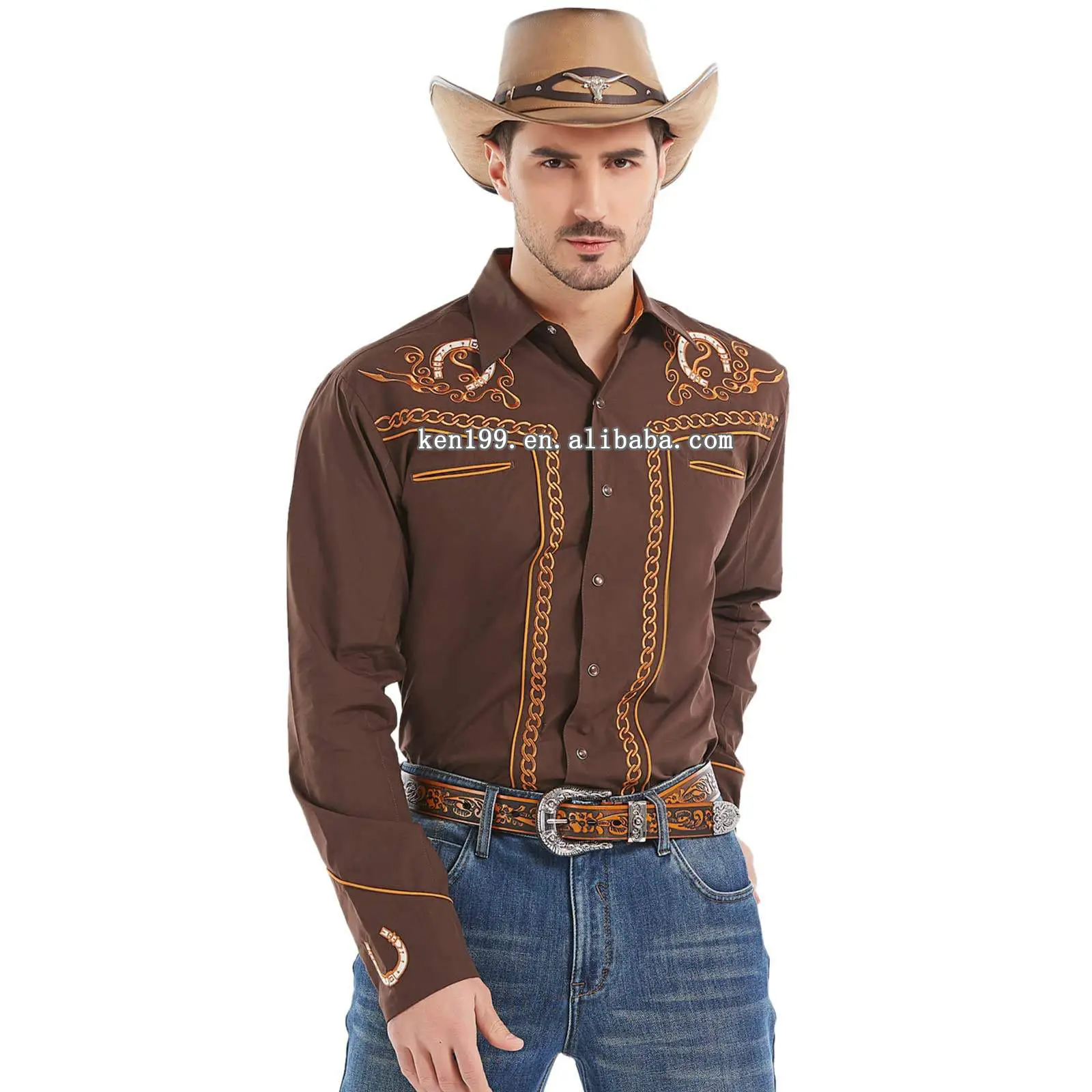 Luxury Royal Western Cowboy Shirt 2022 Brand Slim Fit Long Sleeve Dress Shirt Floral Embroidery Mens Shirt XXL