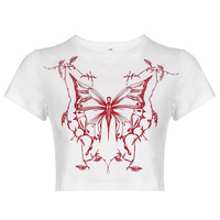 T-shirt court moulant Y2K personnalisé pour femme, motif papillon animalier, col rond, manches courtes, idéal pour l'été – Vente en gros