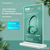 Support de table en T transparent en PS pour affichage A4/A5, menu, code QR, publicité, liste de prix