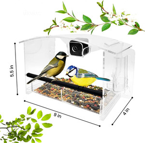 Güçlü vantuz ile toptan pencere kuş besleyiciler-Mini kamera ve su dağıtım dahil akrilik kuş besleyici - Product Image 5