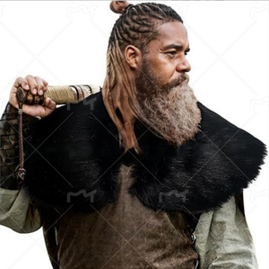 Cuello de piel Ropa de invierno Rey Guerrero Capa Vikingo Mantón de piel Guerrero medieval Capa de piel artificial <span class=keywords><strong>Disfraz</strong></span> de cosplay de Halloween - Product Image 3