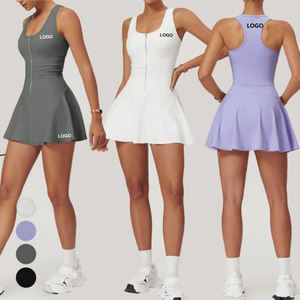 Koşu elbiseler yarım fermuar Racer geri spor elbise dip şort 2 parça Set kadınlar için Fitness giysileri Golf etek tenis elbise - Product Image 5