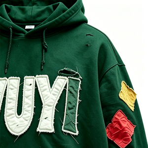 Hoodie Homme Oversize Vintage Épais Délavé Coupe Courte Effet Usé Broderies Appliquées Logo Personnalisé - Product Image 4