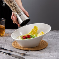 Grand saladier/bol à soupe personnalisé de forme irrégulière, design élégant, usage domestique, style européen, en céramique, compatible micro-ondes, glaçure colorée