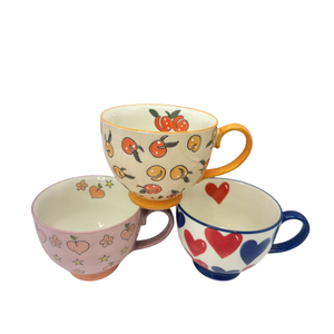 Tasses à thé en céramique écologiques de 15 oz, peintes à la main, en forme de cœur, pour le petit-déjeuner, tasse à café Love Peach - Product Image 2