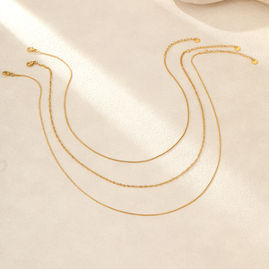 Collar de acero inoxidable - no se desvanece. Cadena sencilla de tres hilos en capas para mujer. Nuevo producto de otoño/invierno, cadena para cuello de 18k. - Product Image 4