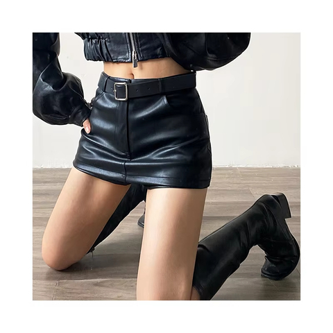 3613 Hot Sale European Style Spring Low Waist Black Women Sexy Tight Genuine Sheepskin Leather Shorts Wholesale
