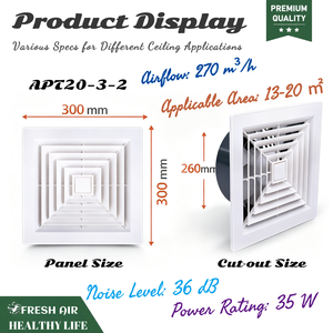 Ventilateur de plafond série APT, grille de diffusion carrée multi-directionnelle, ventilateur d'extraction silencieux pour salle de bain, bureau, CVC - Product Image 2