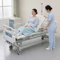 Lit médical manuel à 3 manivelles pour soins hospitaliers avec barrières latérales en ABS, roulettes à verrouillage centralisé et hauteur réglable OEM