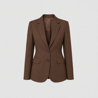 Blazer Rajut Wanita Lengan Panjang Kancing Tunggal untuk Kantor, Formal, Polos, Pendek