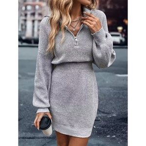 Nouvelles robes pull en maille ajustées à col polo élégantes à manches longues pour femmes, mode décontractée - Product Image 1