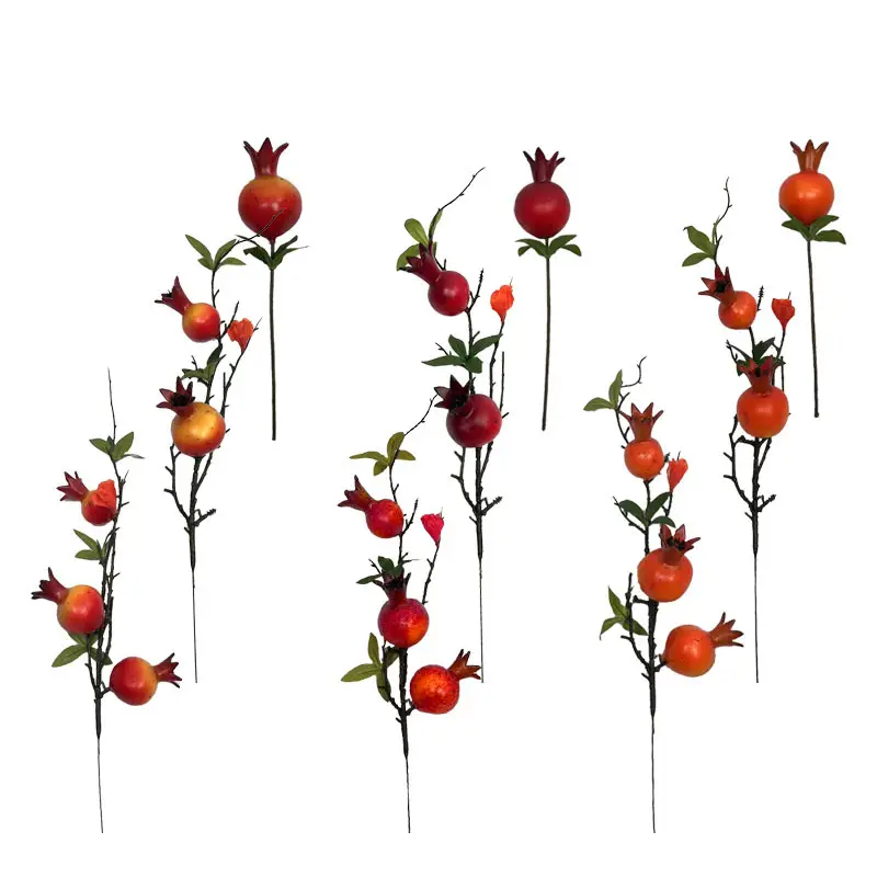 محاكاة XRFZ شجرة شجر الورد وفاكهة الرمان والأوراق الخضراء إكسسوارات داخلية لوضع الزهور في المنزل تصوير المصنعين بالجملة