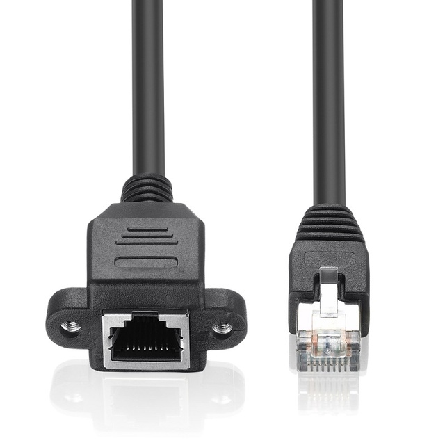 Cat 5 RJ45 Male to Female Ethernet LAN Network Extension Cable With Screw Panel Mount