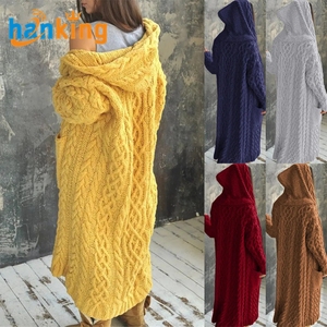 Femmes couleur unie à manches longues à capuche Cardigan dames décontracté tricoté sweats à capuche pull ample surdimensionné chandails manteau J0041 - Product Image 1